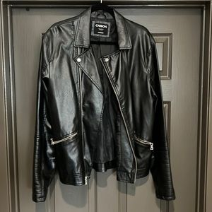Carbon Black Pleather Mens Biker Jacket